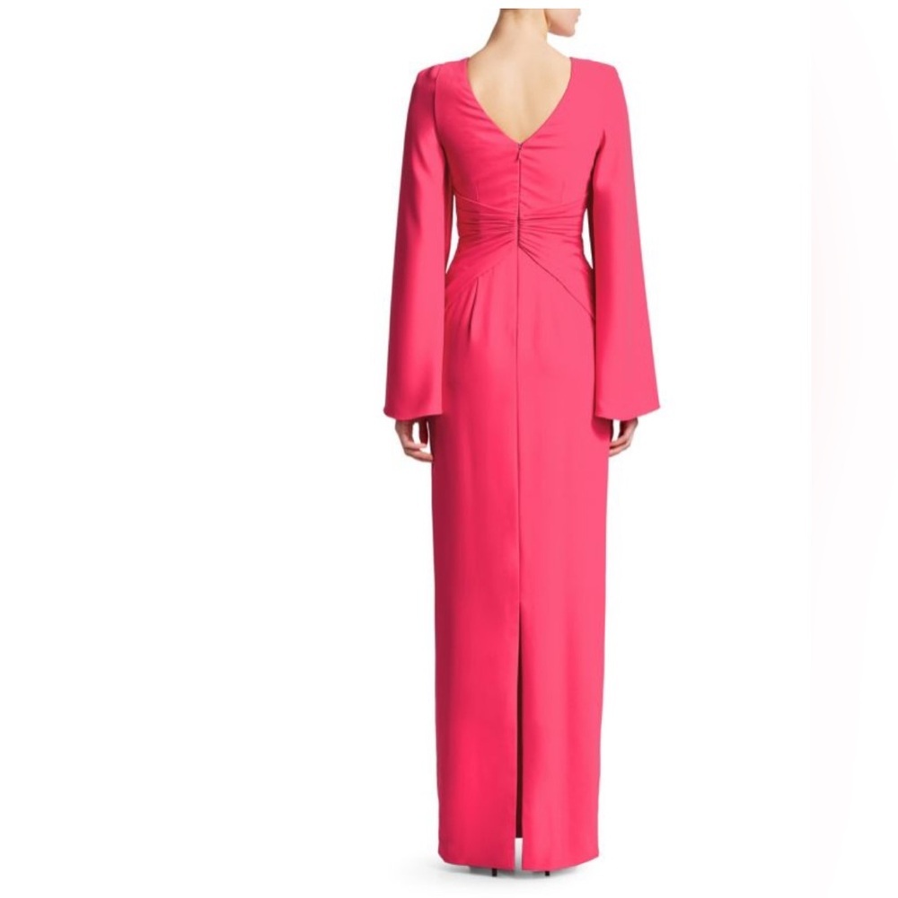 Theia twist knot front, hot pink, cape sleeve maxi gown, 10 - Picture 4 of 13